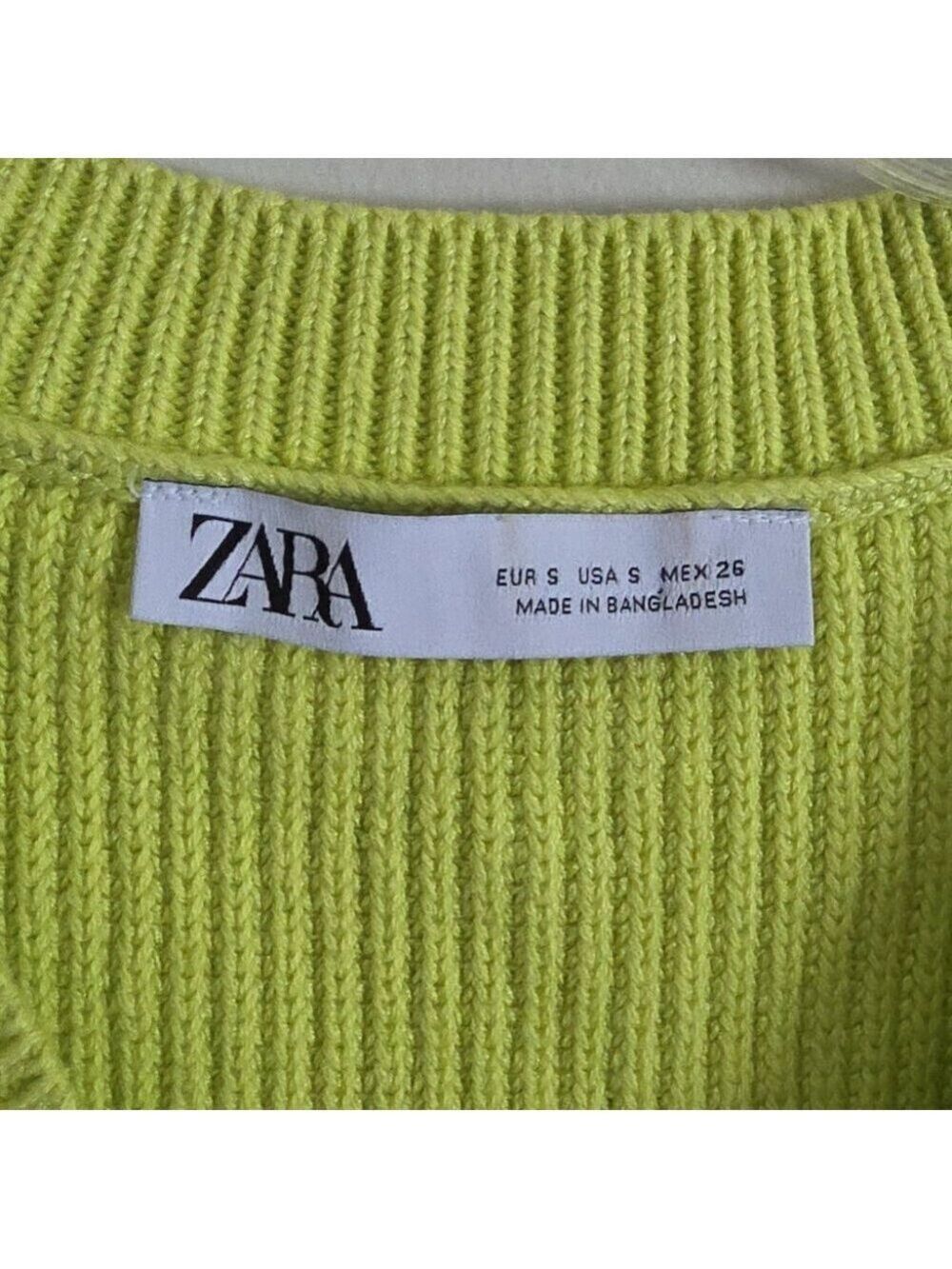 ZARA | V-neck Sweater Vest Ribbed Lime Green Cotton Sz S - Picture 3 of 6